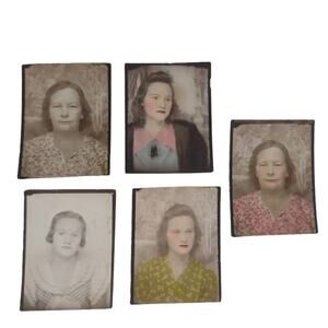 Vintage Lot 1920s-1930s 2x1.5" B&W Colorized Arcade Booth Portrait Photographs